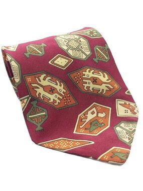 Christopher Hayes Red Ancient Aztec Print Silk Tie